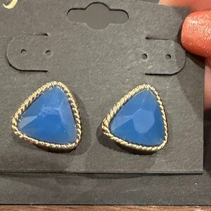 Blue Triangle  Gold-Trim Stud Earrings - Women Jewelry
